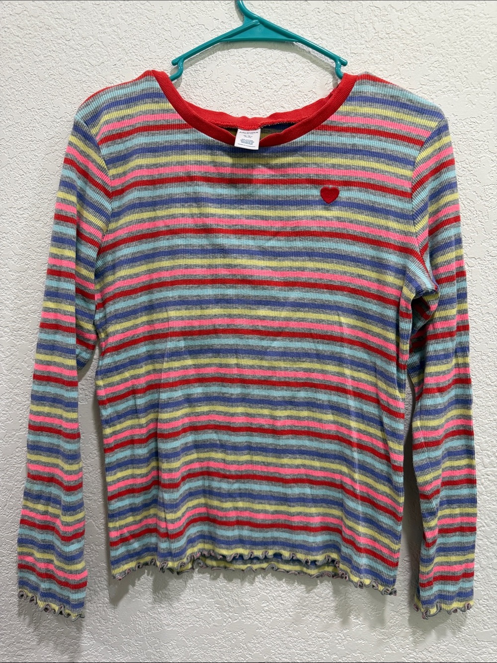 Arizona Jean Co Girls XL 18/20 Plus Y2K Striped Heart Long Sleeve Top
